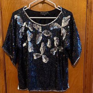 Black and Silver Sequin Blouse Vintage